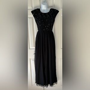 Bari Jay Black Sequin & Chiffon Wide-Leg Jumpsuit Low Back | Size S